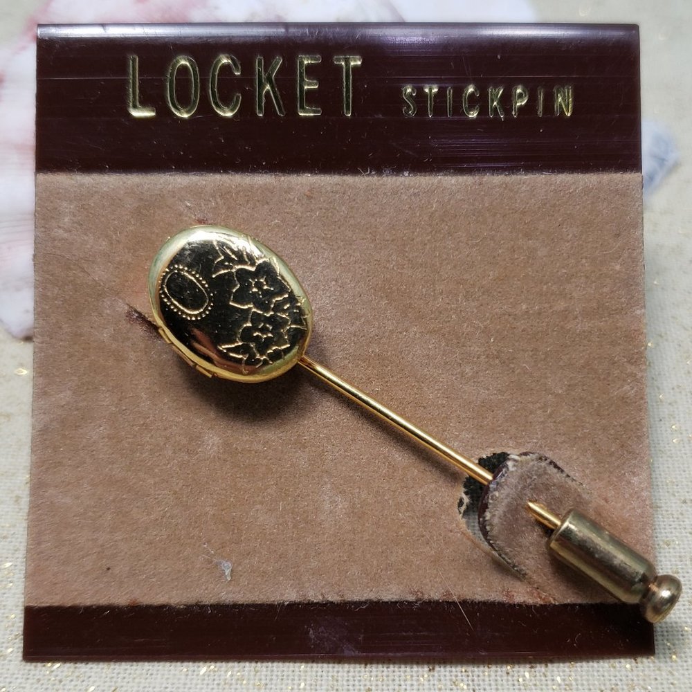 Vintage gold oval locket stick pin